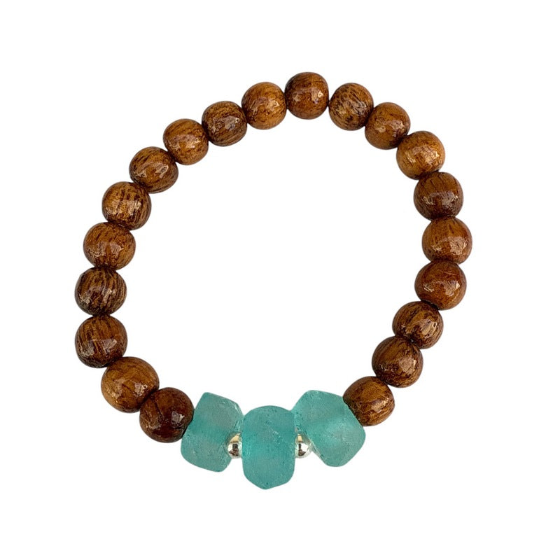 Koa and Beach Glass Stretch Bracelet | 8mm