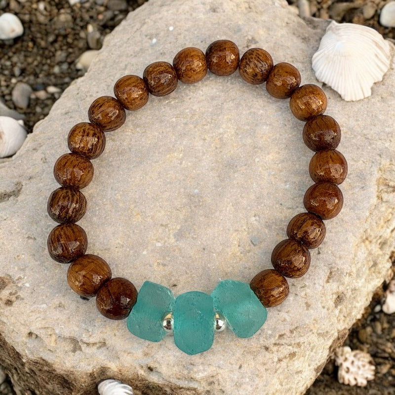 Koa and Beach Glass Stretch Bracelet | 8mm