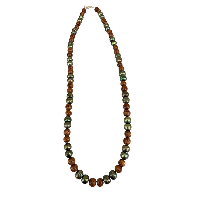 Koa and Green Fresh Water Pearls Necklace