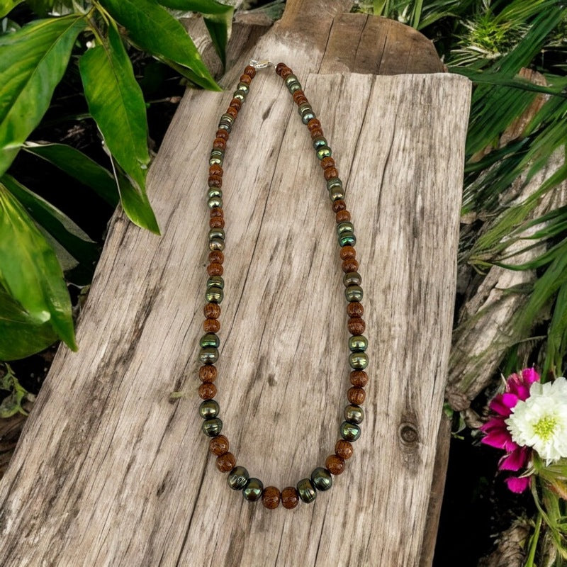 Koa and Green Fresh Water Pearls Necklace