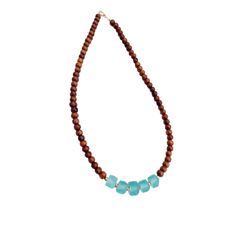 Koa and Beach Glass  Necklace 8mm