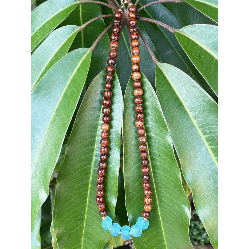 Koa and Turquoise Beach Glass | Necklace 6mm