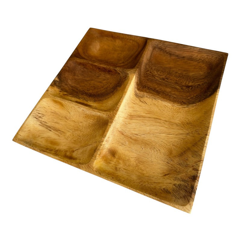 Acacia Wood w/4 Compartment Square Tray