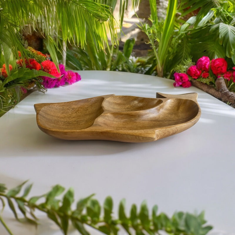 Acacia Wood Dolphin Tray w/ 3 Compartments