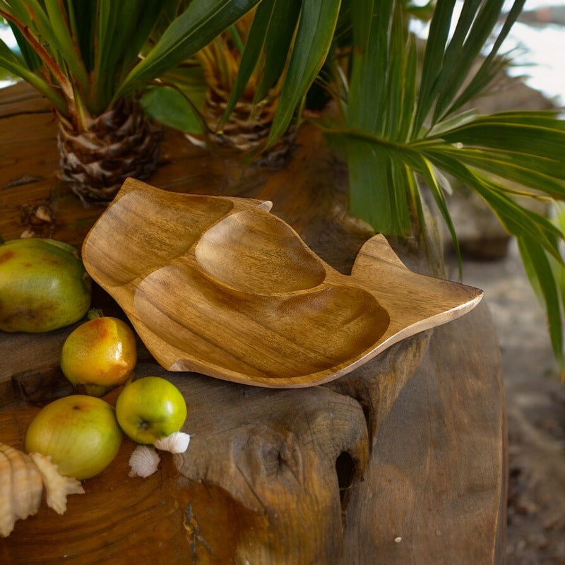 Acacia Wood Dolphin Tray w/ 3 Compartments