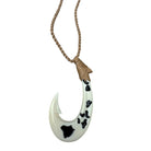 Fishing hook pendant on a rope with a white background