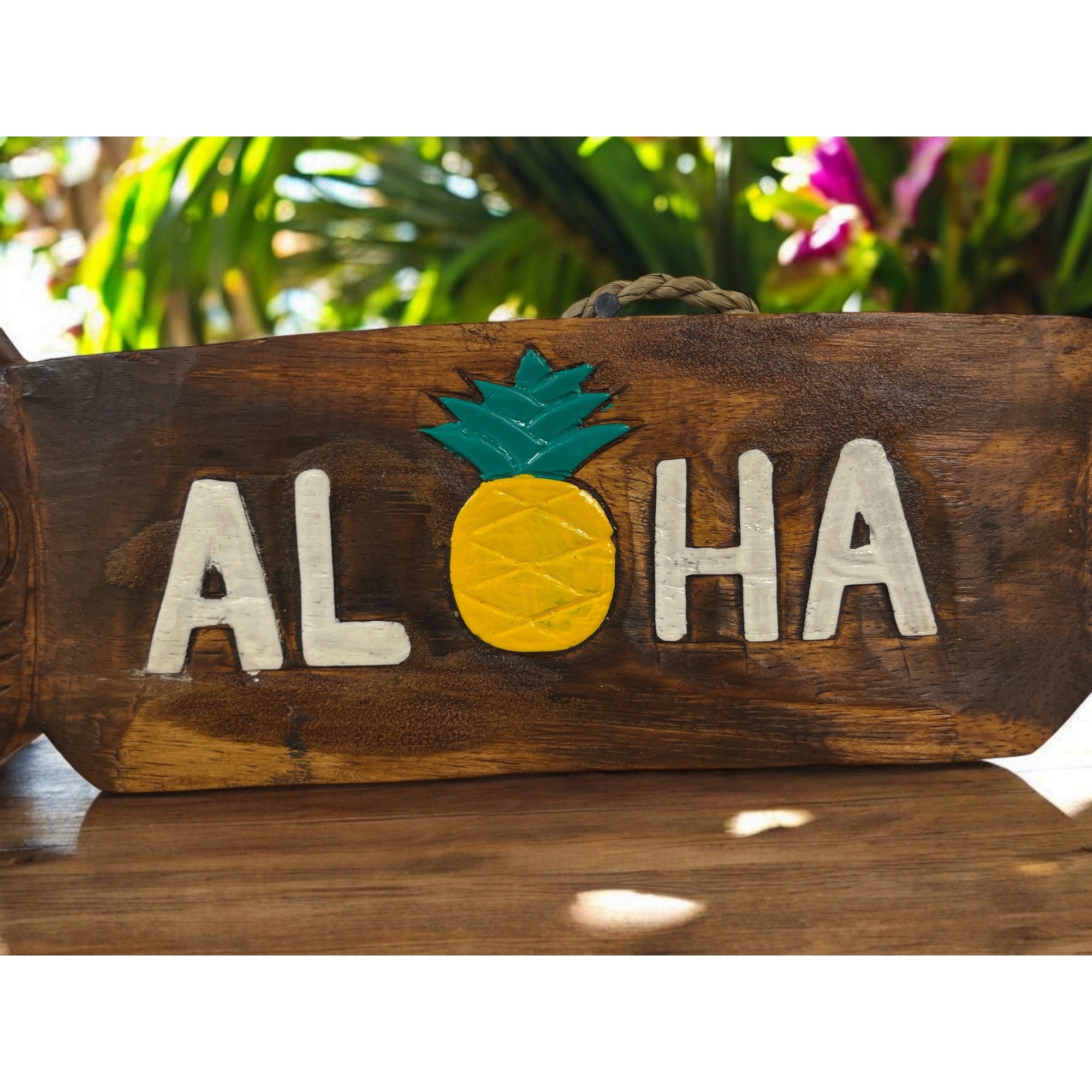 Aloha Pineapple w/ Tiki Surfboards | Tropical Sign 15"