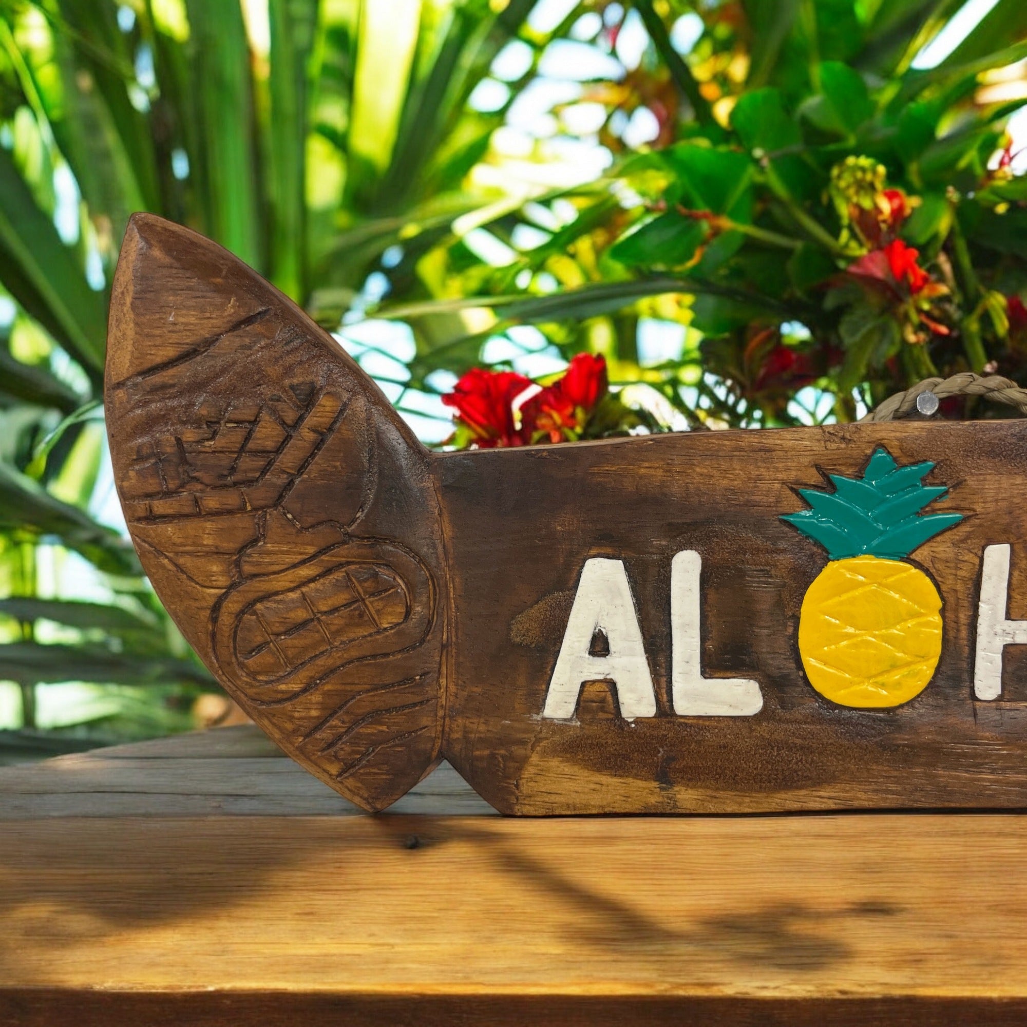 Aloha Pineapple w/ Tiki Surfboards | Tropical Sign 15"