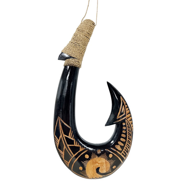 Hawaiian Black Fish Hook w/ Engravings | Hawaiian Home 12"