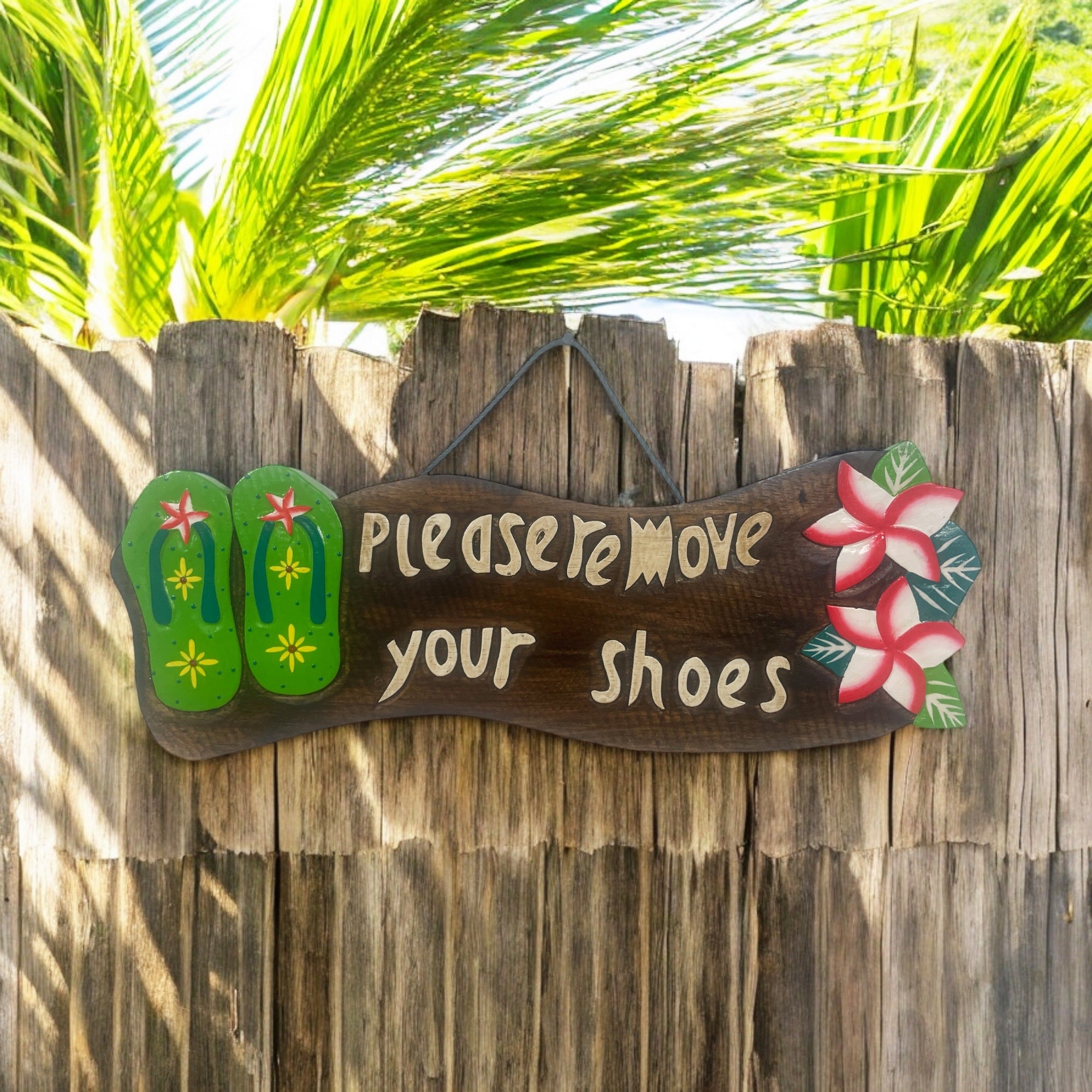 Please Remove Shoes w/ Plumeria Flowers & Slippers