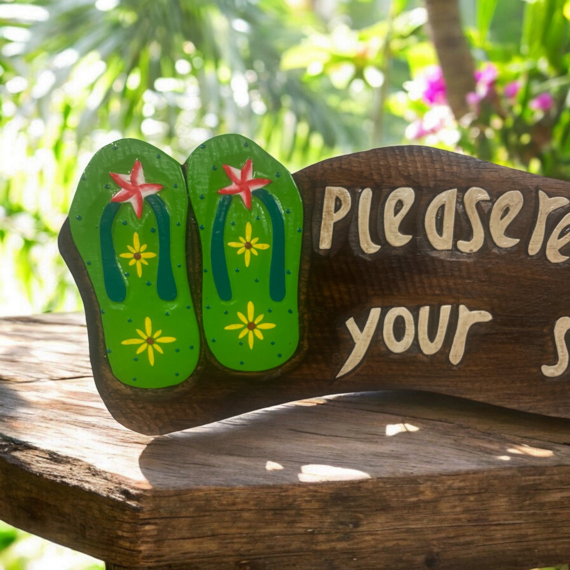 Please Remove Shoes w/ Plumeria Flowers & Slippers