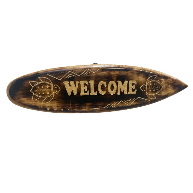 Welcome Surfboard Sign w/ Turtles 20"