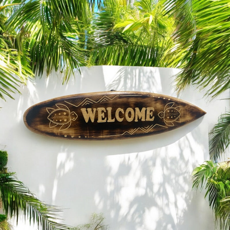 Welcome Surfboard Sign w/ Turtles 20"