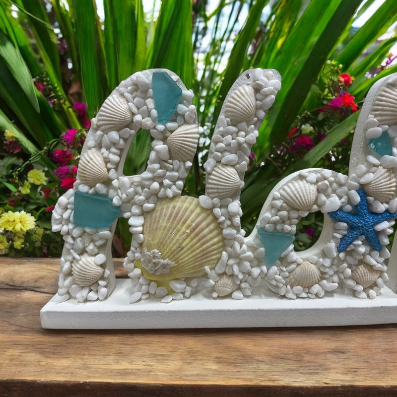 ALOHA Seashell and Beach Glass Sign 10"