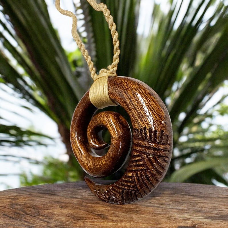 Koa Wood Swirl Necklace with Engravings