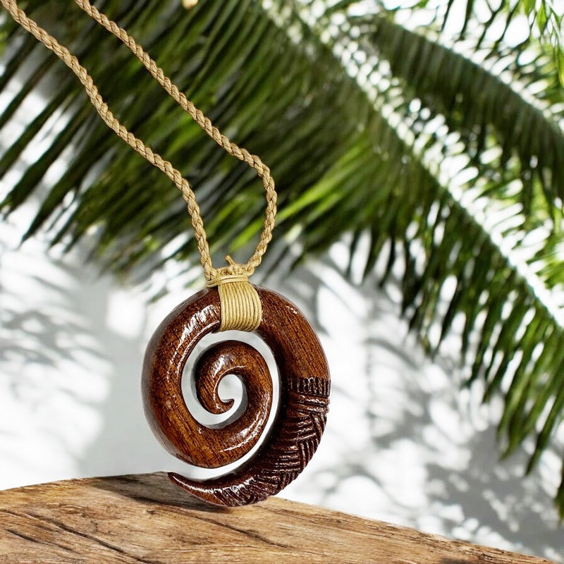 Koa Wood Swirl Necklace with Engravings