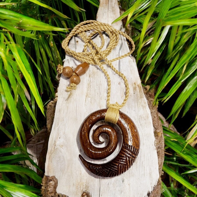 Koa Wood Swirl Necklace with Engravings