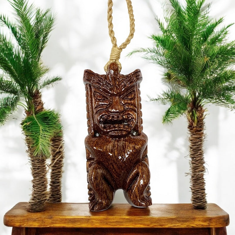 Koa Wood Tiki Pendant Necklace