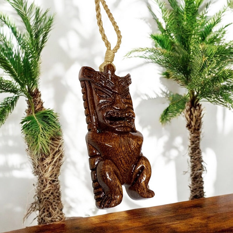 Koa Wood Tiki Pendant Necklace