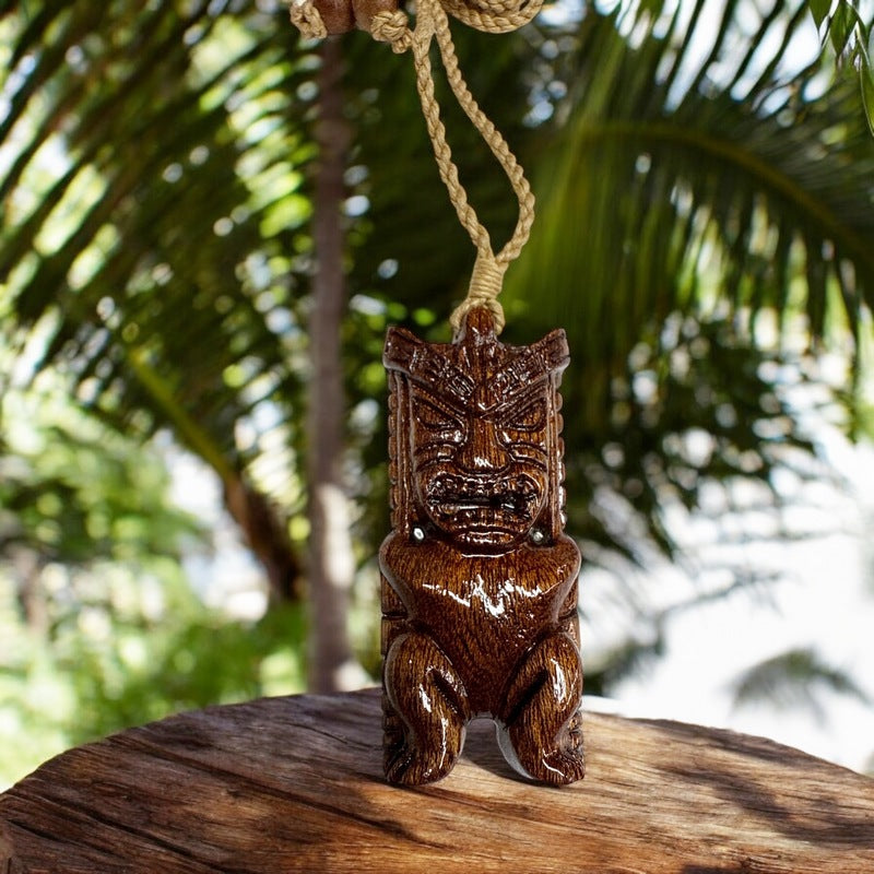 Koa Wood Tiki Pendant Necklace