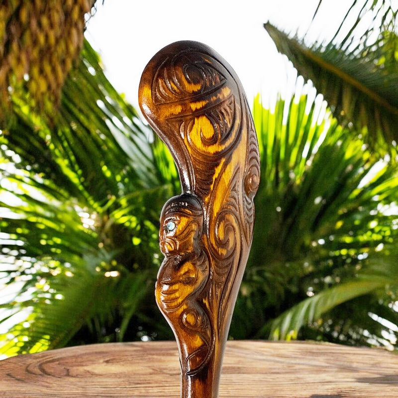 Carved Stained Traditional Wooden Wahaika | Māori Warrior