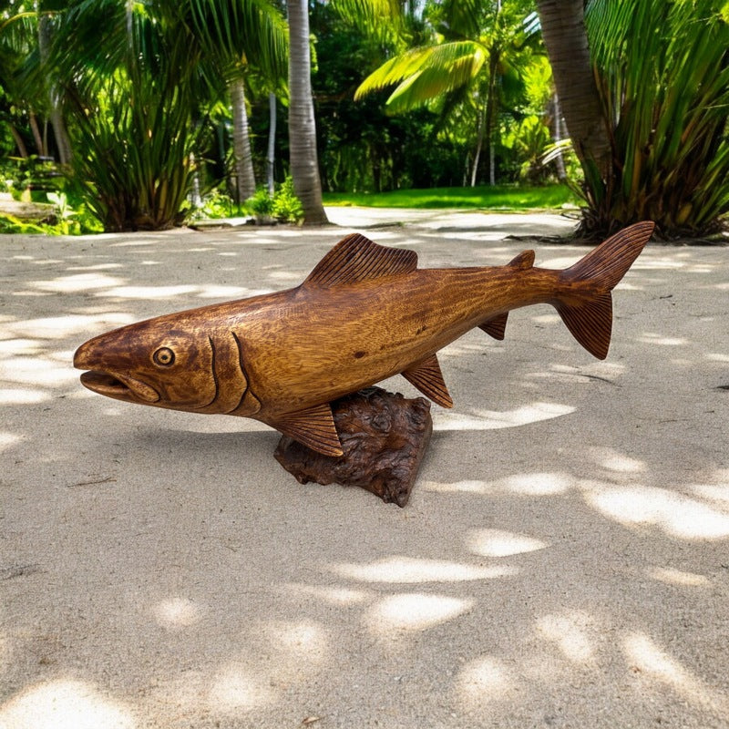 Fish Carving on Driftwood Stand 20"