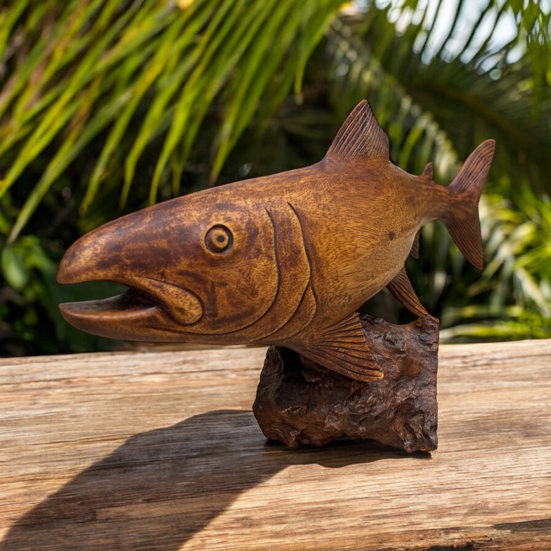 Fish Carving on Driftwood Stand 20"