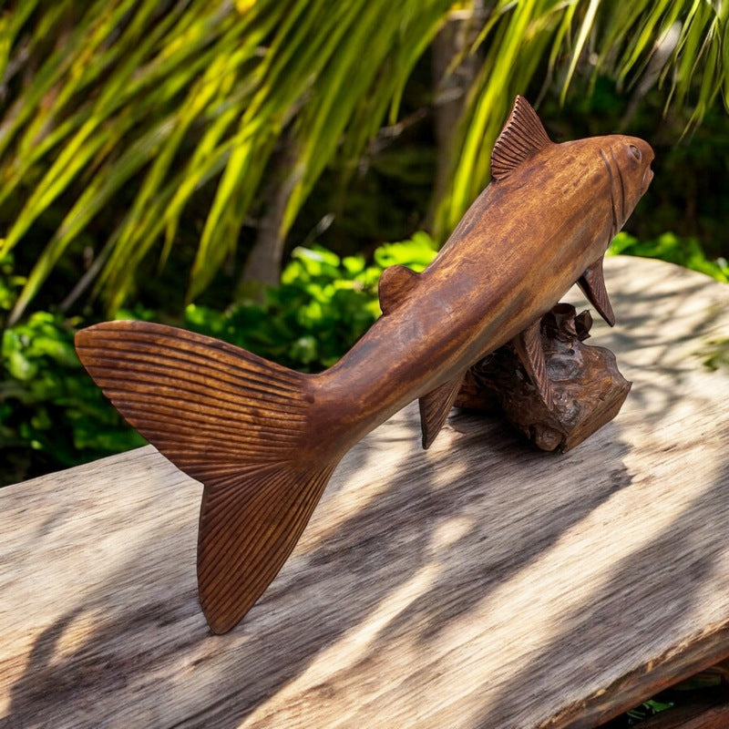 Fish Carving on Driftwood Stand 20"