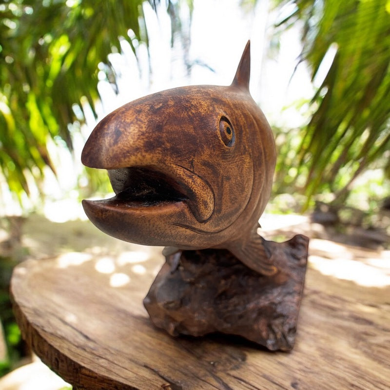 Fish Carving on Driftwood Stand 20"