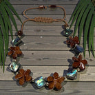 Koa Wood Plumeria & Paua Shell Adjustable Bracelet