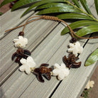 Koa Sea Turtles and Plumeria Flower Bracelet with Bone