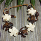 Koa Sea Turtles and Plumeria Flower Bracelet with Bone