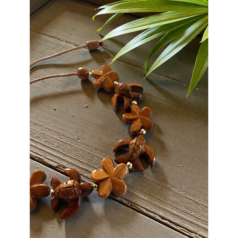 Koa Sea Turtles and Plumeria Flower Bracelet