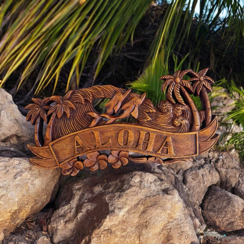 Aloha Sign with Dolphins | Tropical Décor – Makana Hut