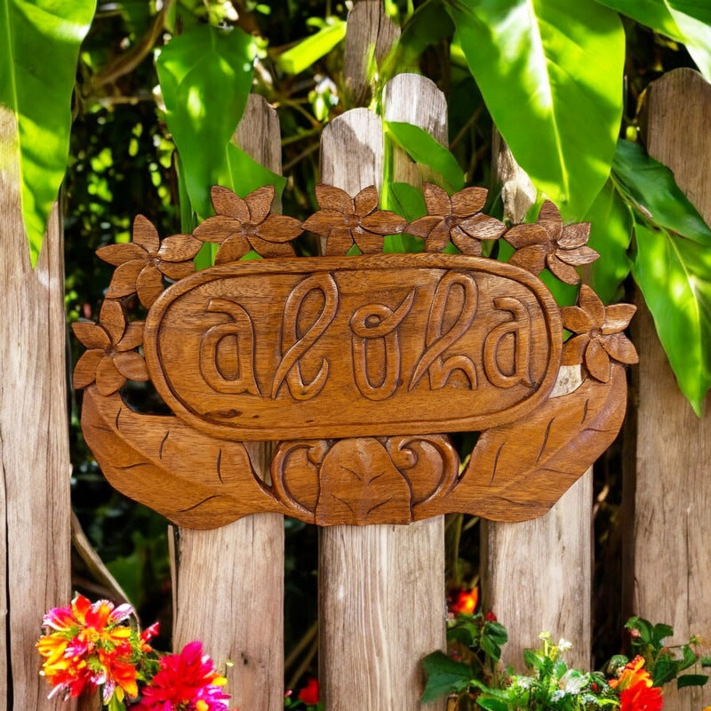 Aloha Sign with Plumeria Flowers | Hawaiian Home – Makana Hut