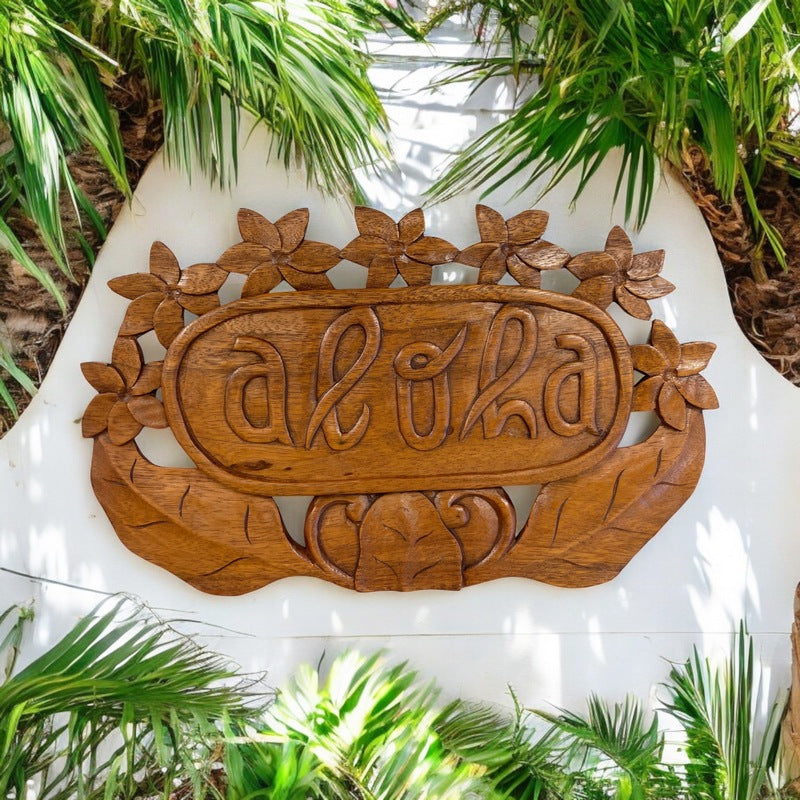 Aloha Sign with Plumeria Flowers | Hawaiian Home – Makana Hut