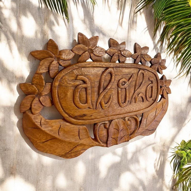 Aloha Sign with Plumeria Flowers | Hawaiian Home – Makana Hut