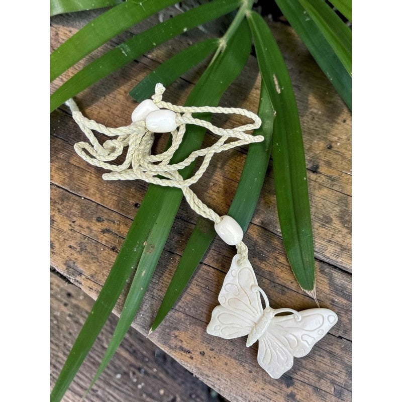 Hand-Carved Bone Butterfly Necklace
