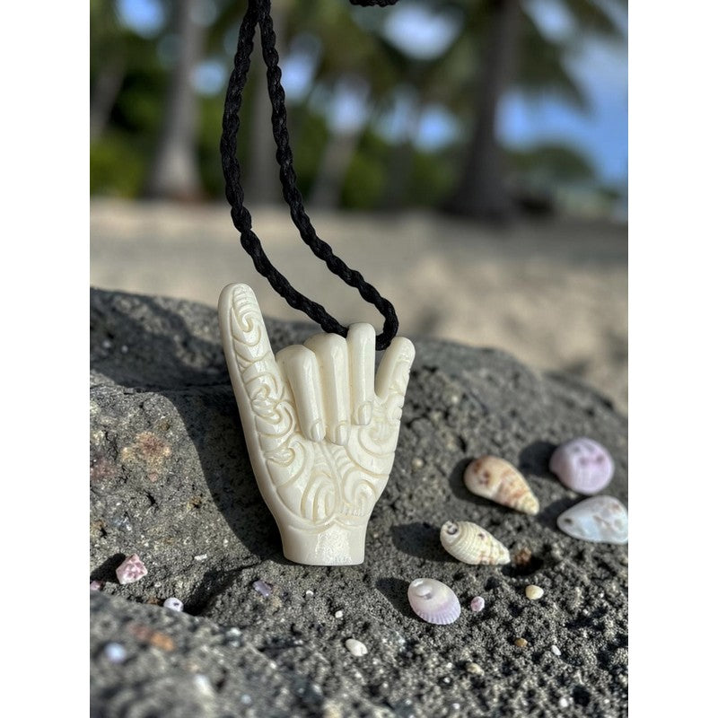 SHAKA Bone Necklace with Polynesian Design