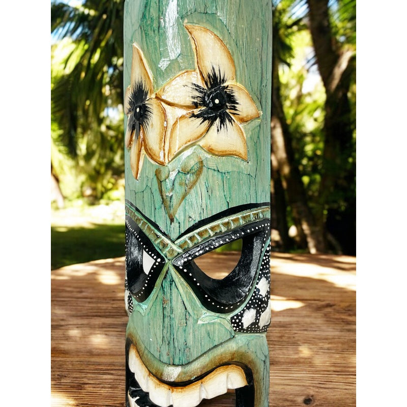 Tiki Mask with Plumeria Flowers | Polynesian Mask 20"