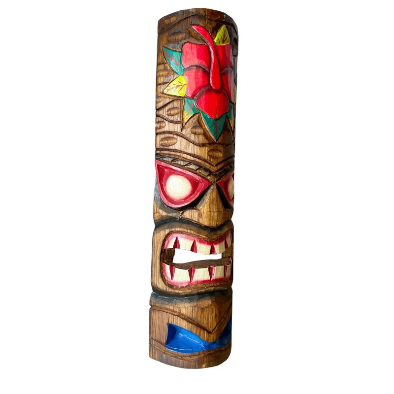 Tiki Mask with Hibiscus Flower | Hawaiian Mask 20"