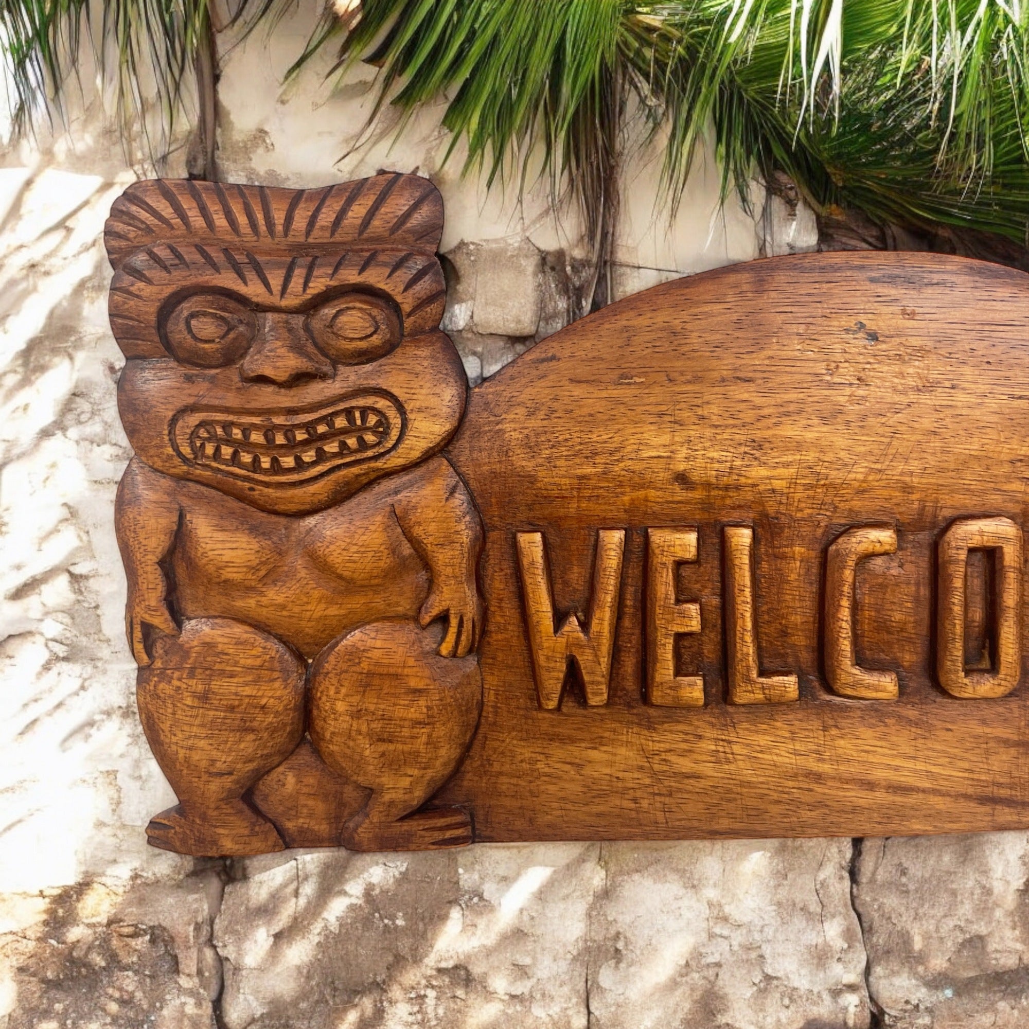 Tiki Welcome Sign - Hand-Carved Hawaiian Décor – Makana Hut
