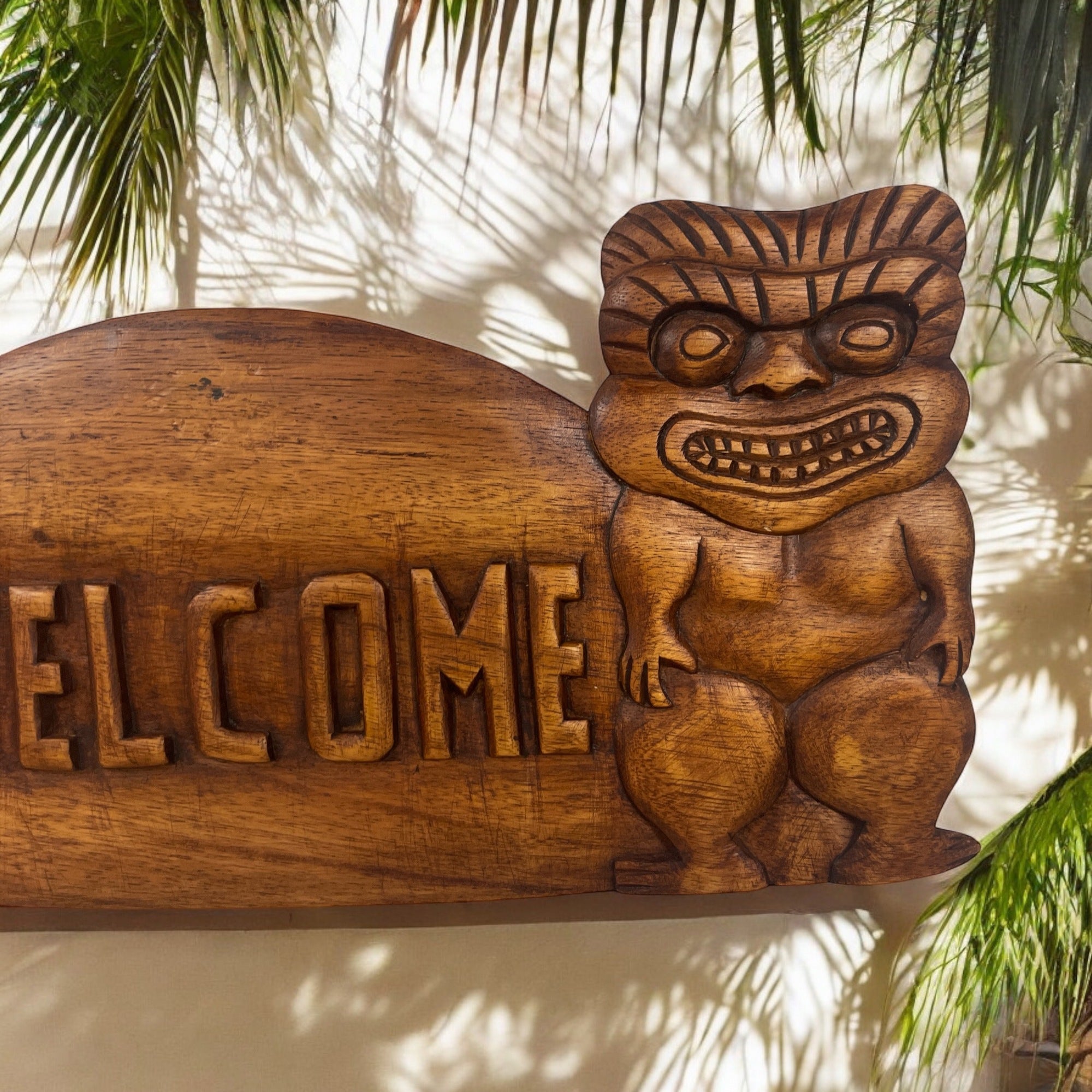 Tiki Welcome Sign - Hand-Carved Hawaiian Décor – Makana Hut