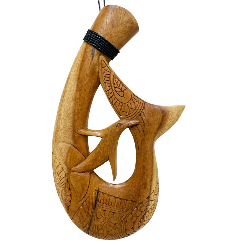 Dolphin Fish Hook w/ Engravings | Natural Plaque 15"