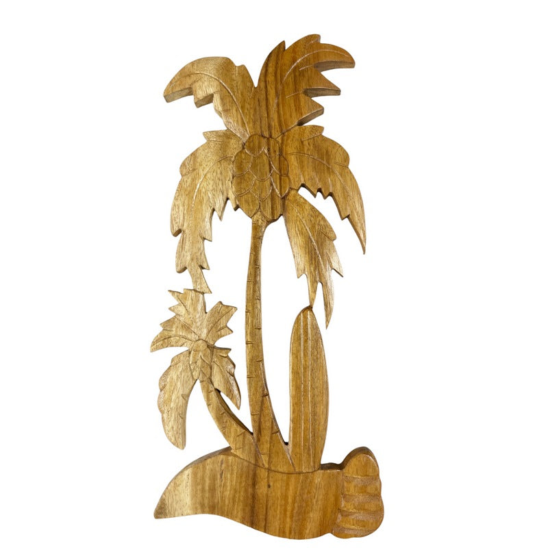 Palm Tree with Surfboard | Natural Wall Plaque