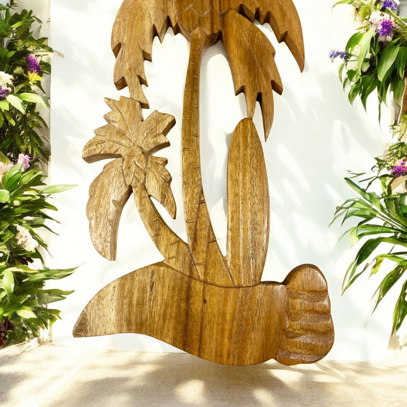 Palm Tree with Surfboard | Natural Wall Plaque