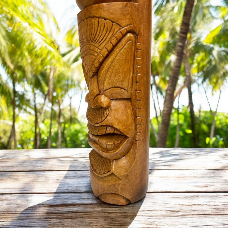 Life and Peace Tiki Totem | Hawaiian Décor 32" Butternut Stain