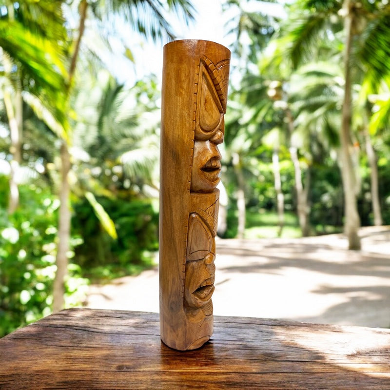 Life and Peace Tiki Totem | Hawaiian Décor 32" Butternut Stain