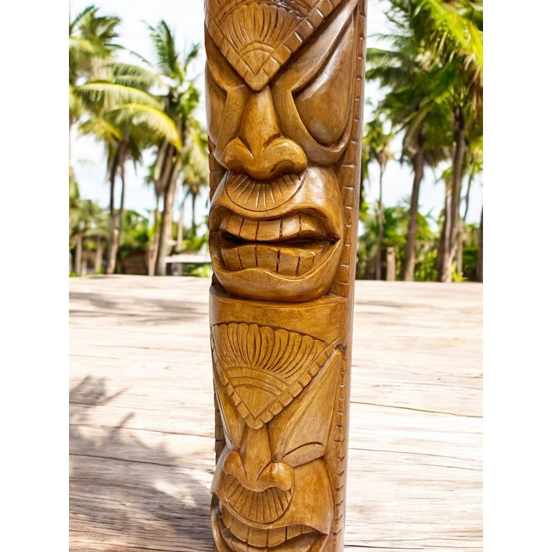 Life and Peace Tiki Totem | Hawaiian Décor 32" Butternut Stain