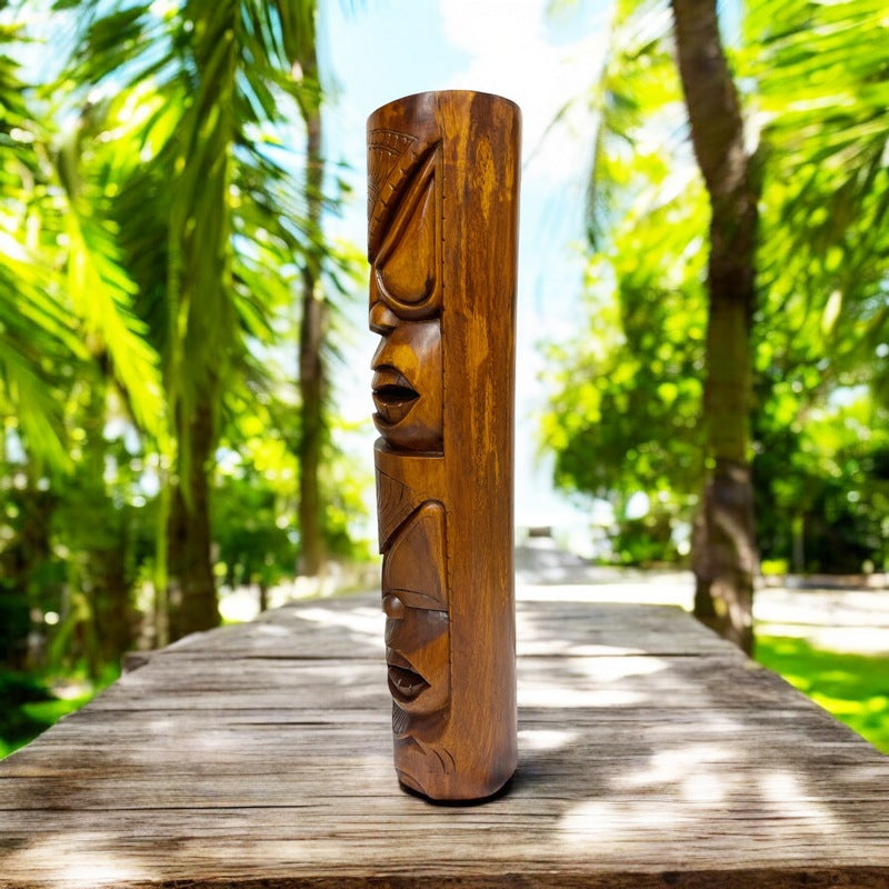 Life and Peace Tiki Totem | Hawaiian Décor 32" Walnut Stain